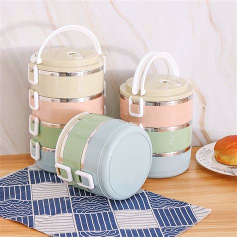 stainless steel round 2 tier bento lunch box|insulated stainless steel lunch box.